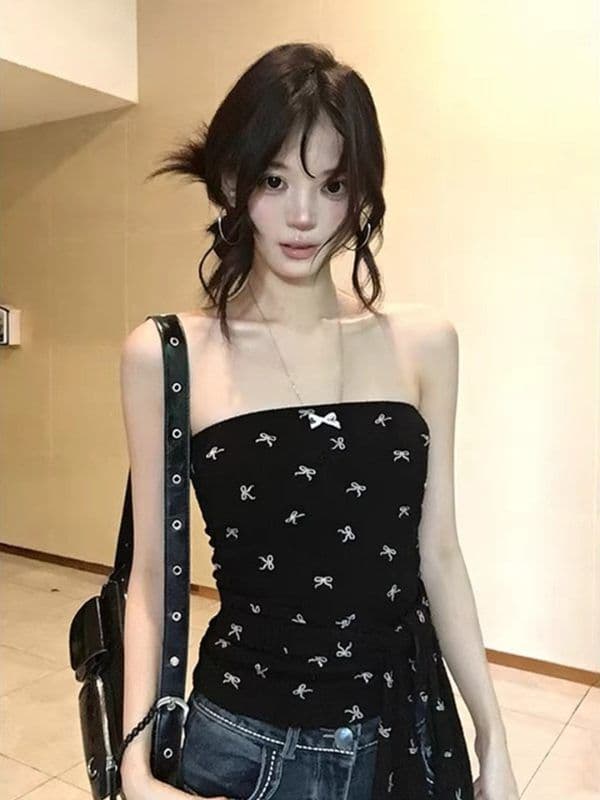 210 그램 40 좋은 면 1 1 아메리칸 핫걸 튜브탑 조끼 여성 여름 나비 전체 인쇄 된 의류 상세 이미지 1