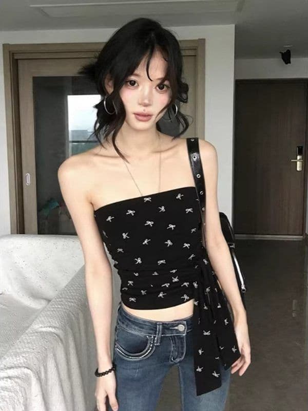 210 그램 40 좋은 면 1 1 아메리칸 핫걸 튜브탑 조끼 여성 여름 나비 전체 인쇄 된 의류 상세 이미지 3