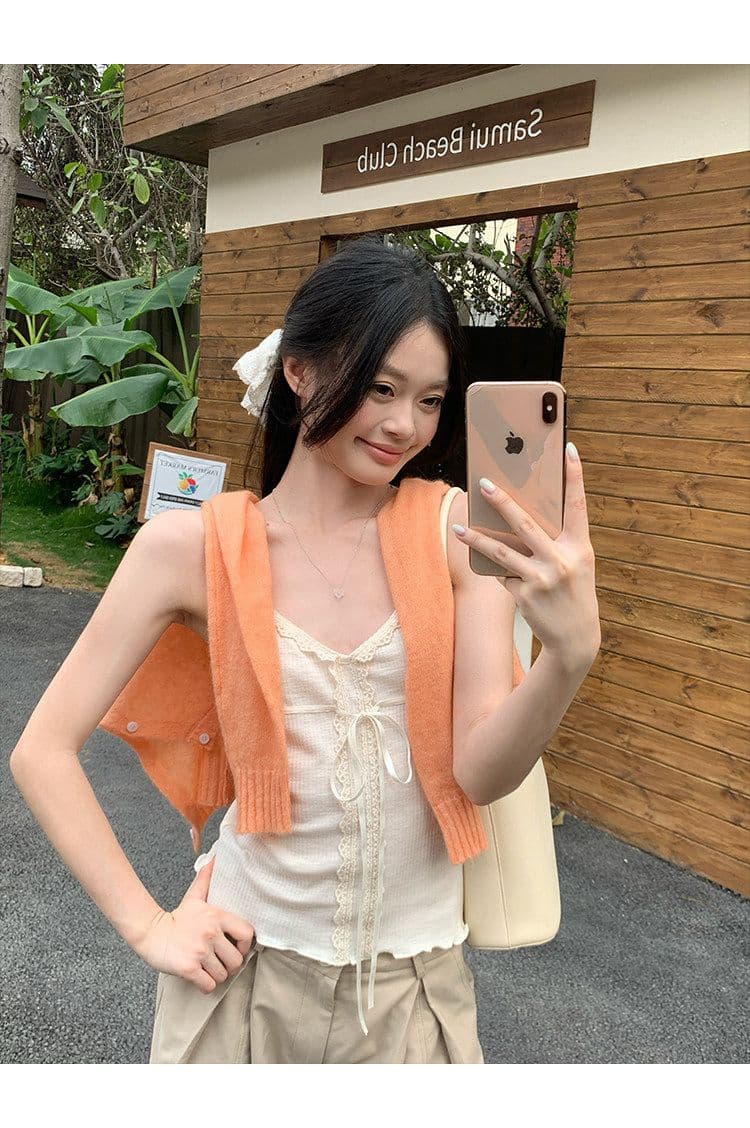 순수한 욕망 레이스 작은 슬링 조끼 여성 2026 여름 새로운 백리스 민소매 허리 수축 레이스업 인사이드 잡아라. 의류 외출용 상세 이미지 4