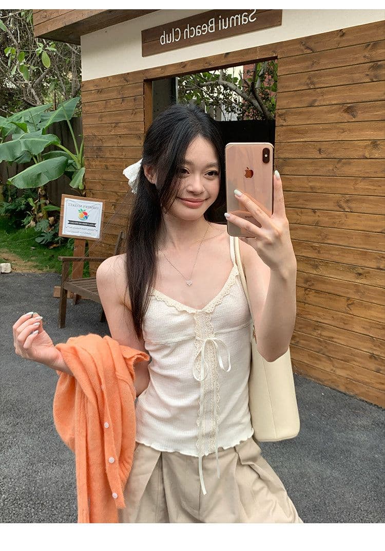 순수한 욕망 레이스 작은 슬링 조끼 여성 2026 여름 새로운 백리스 민소매 허리 수축 레이스업 인사이드 잡아라. 의류 외출용 상세 이미지 5