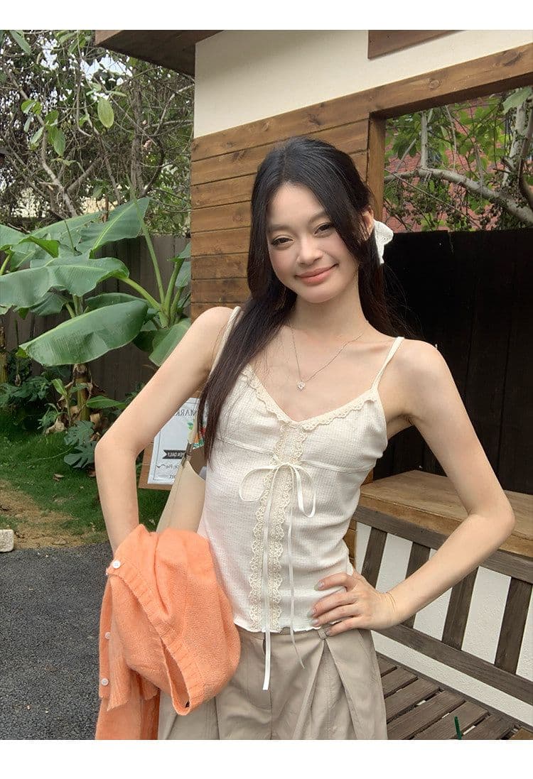 순수한 욕망 레이스 작은 슬링 조끼 여성 2026 여름 새로운 백리스 민소매 허리 수축 레이스업 인사이드 잡아라. 의류 외출용 상세 이미지 10