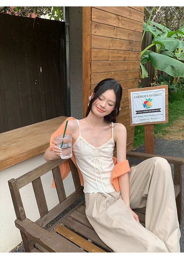 순수한 욕망 레이스 작은 슬링 조끼 여성 2026 여름 새로운 백리스 민소매 허리 수축 레이스업 인사이드 잡아라. 의류 외출용 상세 이미지 11