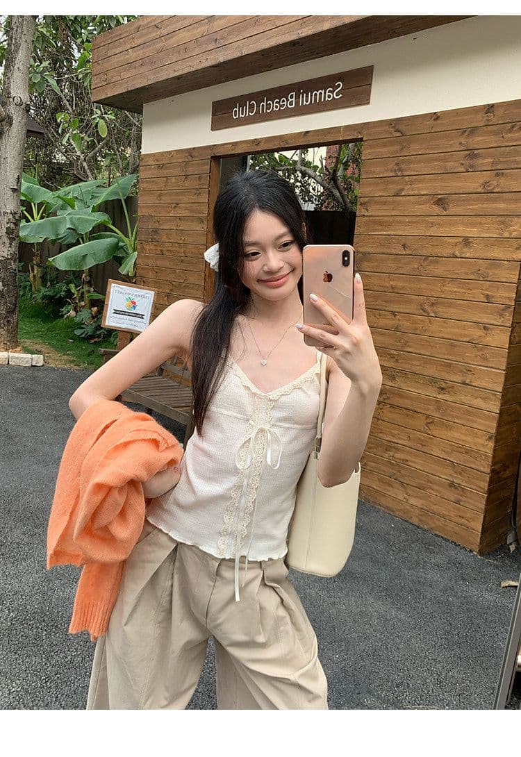순수한 욕망 레이스 작은 슬링 조끼 여성 2026 여름 새로운 백리스 민소매 허리 수축 레이스업 인사이드 잡아라. 의류 외출용 상세 이미지 16