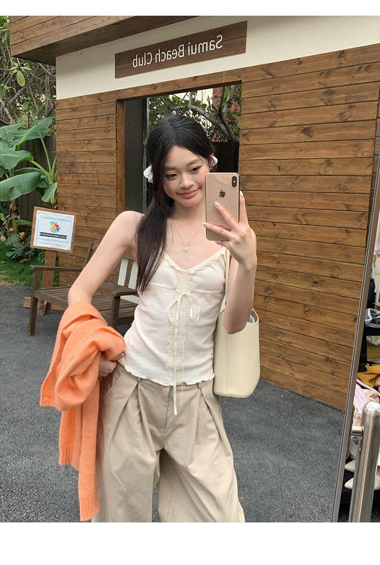 순수한 욕망 레이스 작은 슬링 조끼 여성 2026 여름 새로운 백리스 민소매 허리 수축 레이스업 인사이드 잡아라. 의류 외출용 상세 이미지 18