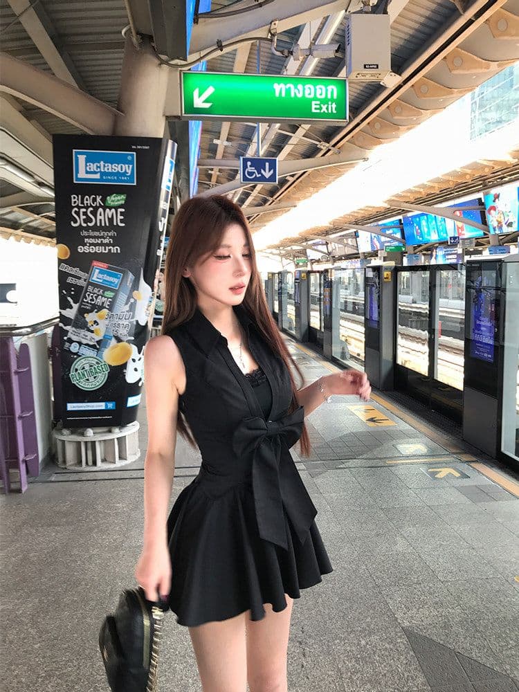 핫걸 허리 수축 레이스 여성 드레스 2026 여름 새로운 몸매 가꾸기 슬림해 보이는 섹시함 순수한 욕망 바람 검정색 치마 이미지 4