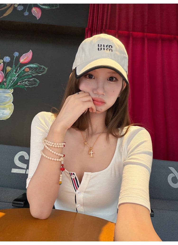 레트로 구덩이 기사 반팔 티셔츠 여성 디자인 센스 품격 몸매 가꾸기 슬림해 보이는 여름 u 칼라 허리 수축 맨위 상세 이미지 18