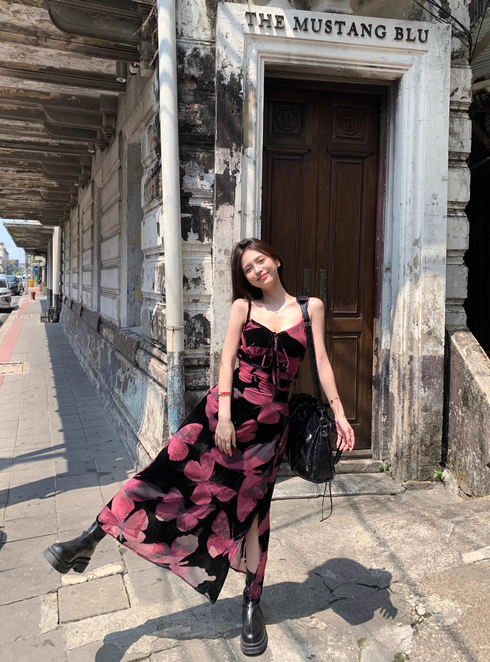 레트로 나비 프린트 슬립 여성 드레스 여름 섹시함 순수한 욕망 타이트 스커트 빨간색 허리 수축 슬림해 보이는 짧은 치마 상세 이미지 24