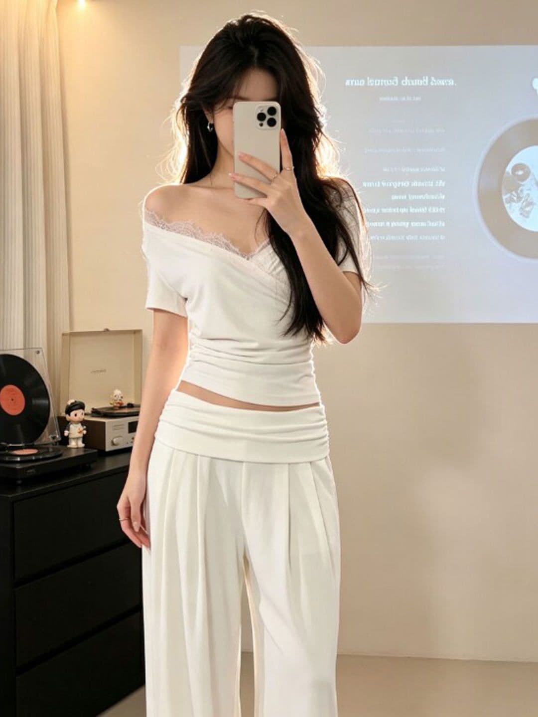 한 부서 부드러운 바람 고유 한 슈퍼 잘 생긴 V넥 허리 수축 슬림해 보이는 사람들 면 반팔 티셔츠 여성 작은 대중 아니요 명중 섹션 맨위 이미지 2