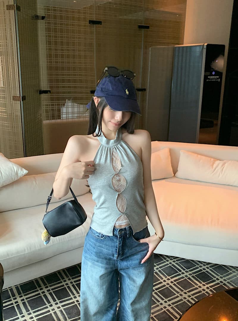 레이스 조각 행침 목 슬립 여성 2026 여름 새로운 착용 가져 가라. 홀로우 아웃 몸매 가꾸기 페이크 레이어드 조끼 맨위 상세 이미지 5