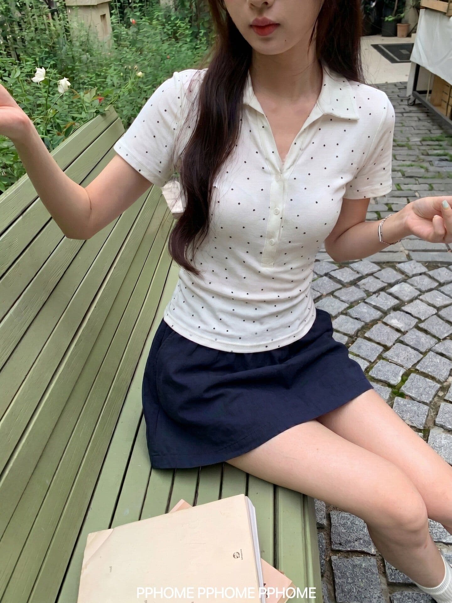 양모 작은 대중 도트 무늬 허리 수축 반팔 티셔츠 여성 여름 몸매 가꾸기 핫걸 슬림해 보이는 POLO 칼라 다용도 회색 맨위 상세 이미지 6