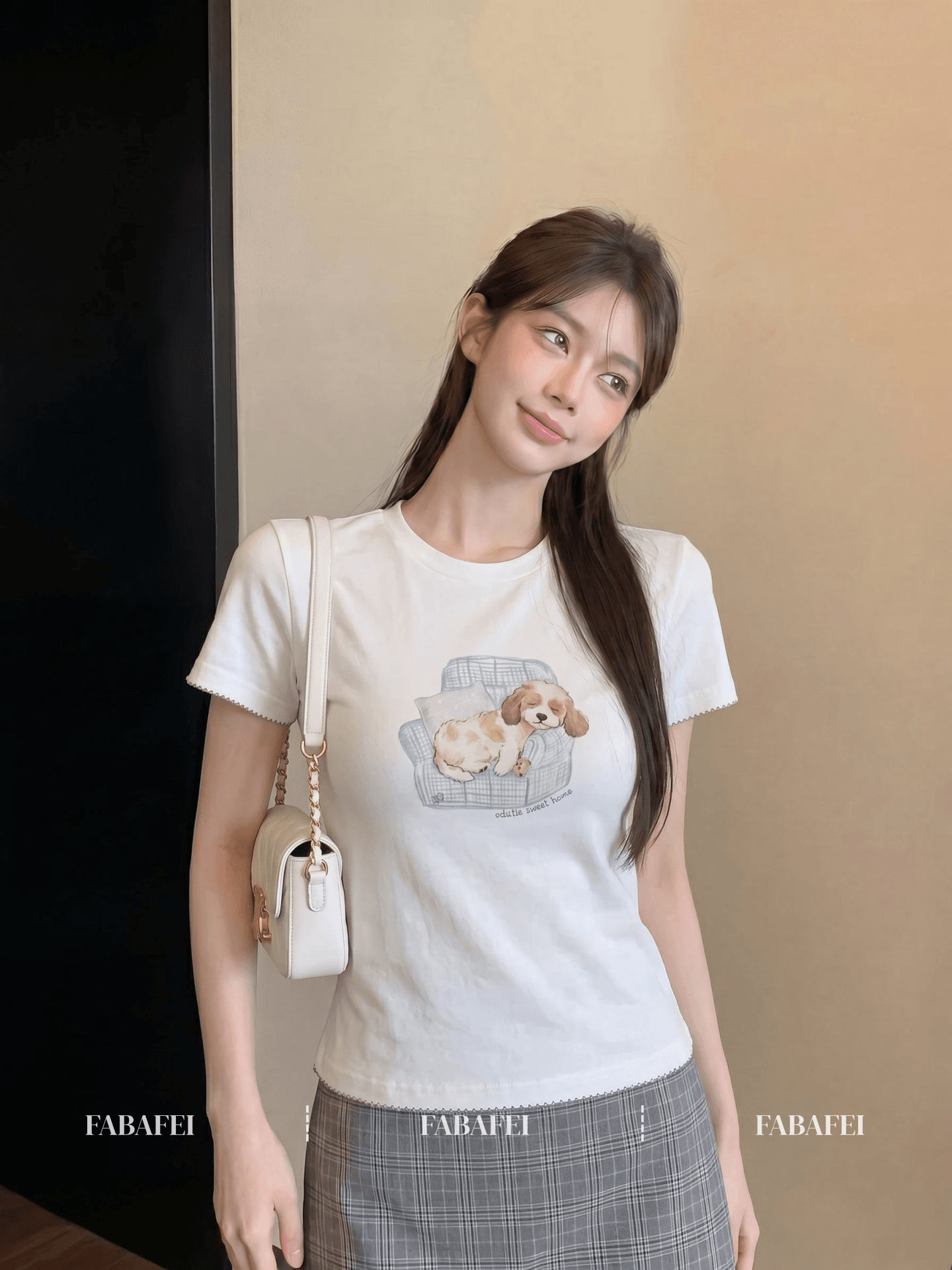 210 그램 좋은 면 한 부서 연령 감소 강아지 프린트 반팔 티셔츠 여성 여름 물결무늬 측면 몸매 가꾸기 슬림해 보이는 달콤한 자매 맨위 이미지 3