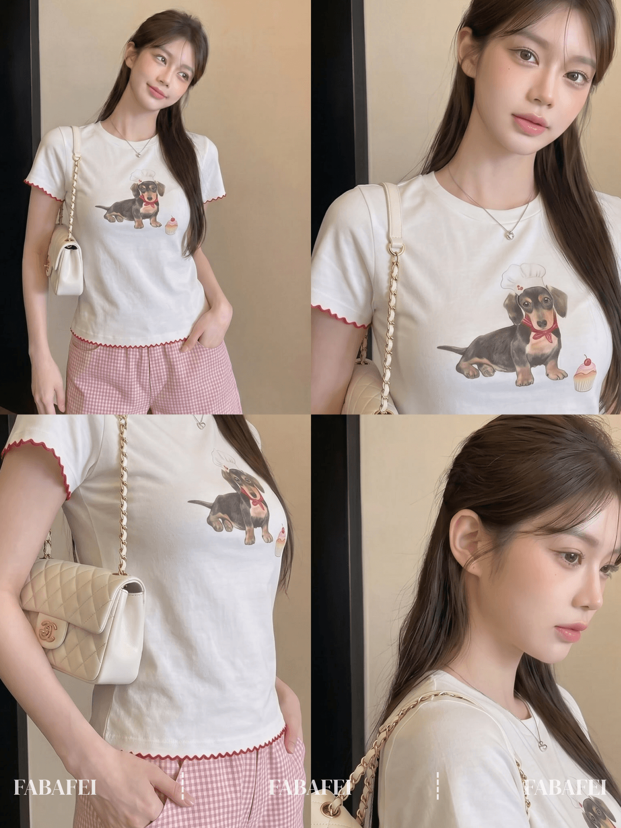 210 그램 좋은 면 한 부서 연령 감소 강아지 프린트 반팔 티셔츠 여성 여름 물결무늬 측면 몸매 가꾸기 슬림해 보이는 달콤한 자매 맨위 이미지 4