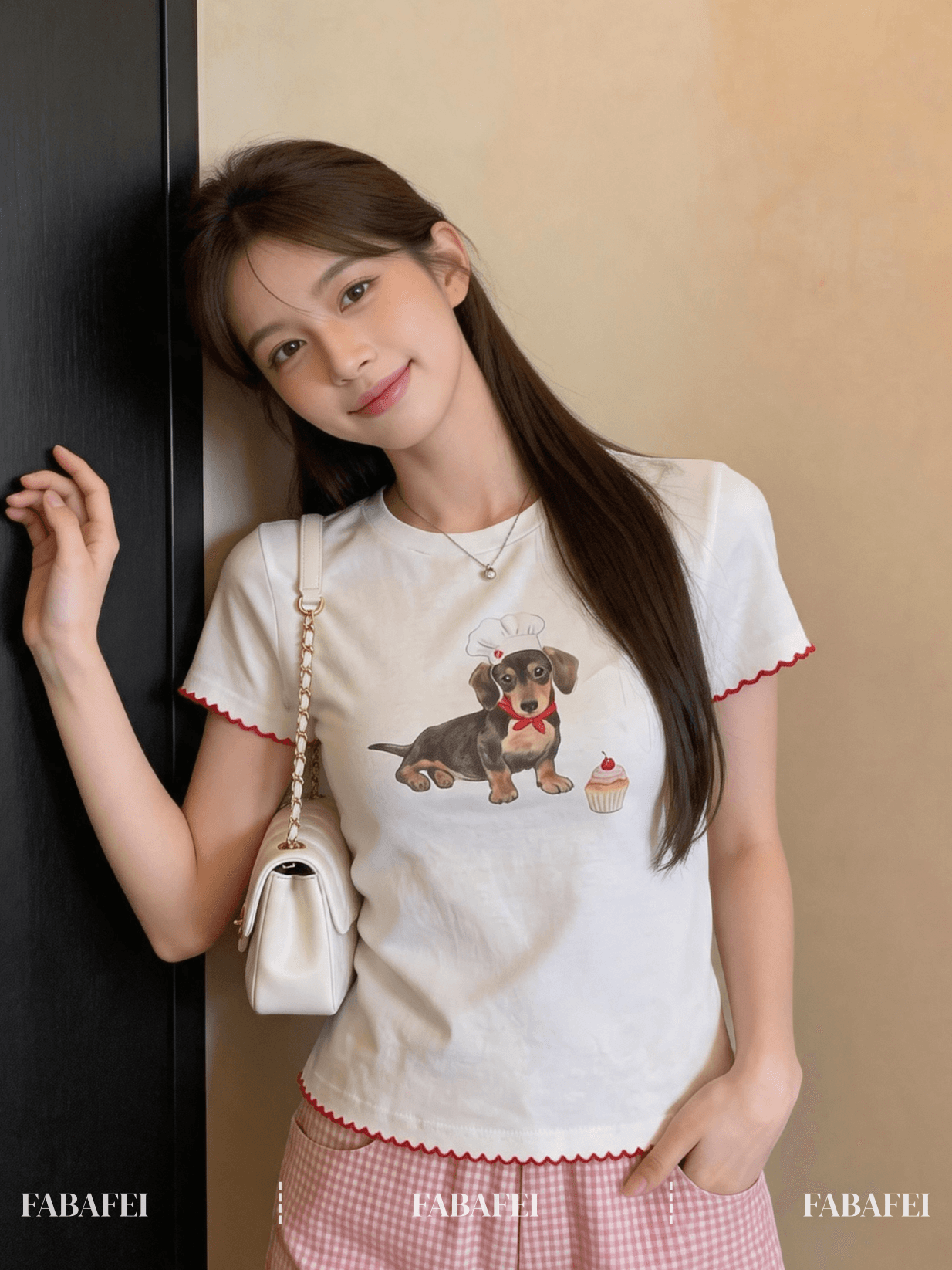 210 그램 좋은 면 한 부서 연령 감소 강아지 프린트 반팔 티셔츠 여성 여름 물결무늬 측면 몸매 가꾸기 슬림해 보이는 달콤한 자매 맨위