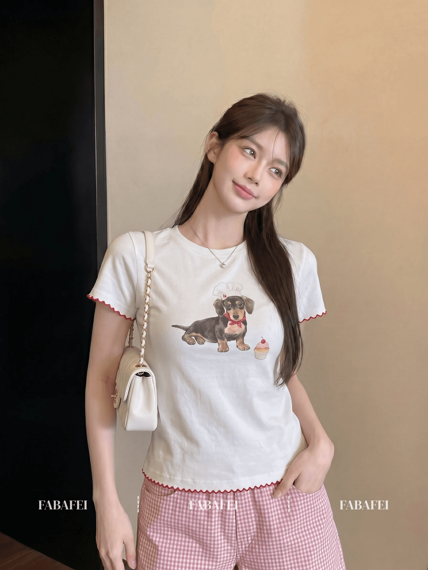 210 그램 좋은 면 한 부서 연령 감소 강아지 프린트 반팔 티셔츠 여성 여름 물결무늬 측면 몸매 가꾸기 슬림해 보이는 달콤한 자매 맨위 상세 이미지 1