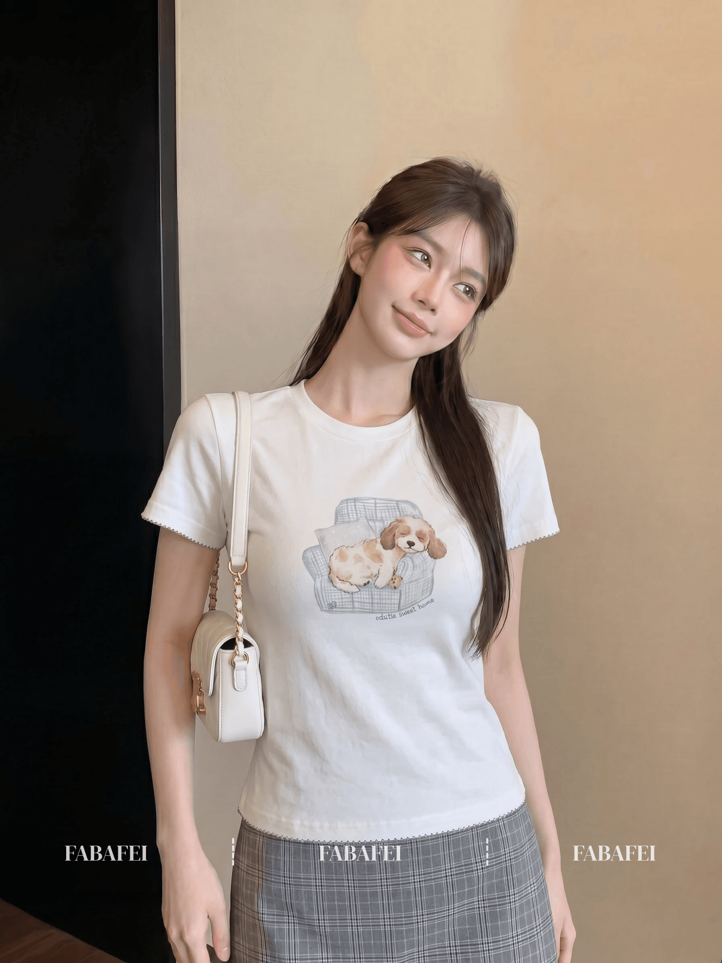 210 그램 좋은 면 한 부서 연령 감소 강아지 프린트 반팔 티셔츠 여성 여름 물결무늬 측면 몸매 가꾸기 슬림해 보이는 달콤한 자매 맨위 상세 이미지 2