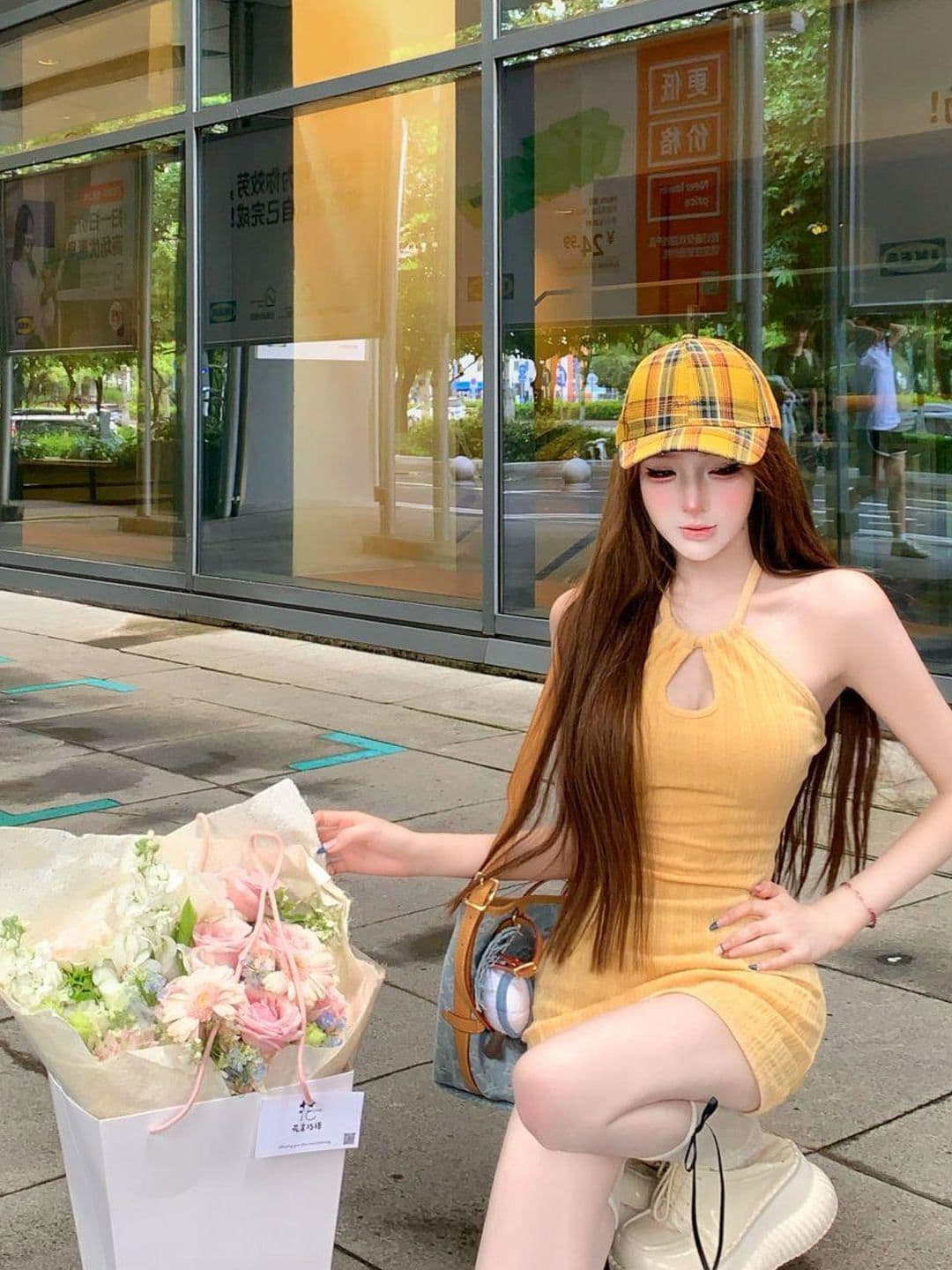 원본 원단 도파민 바람 황색 행침 목 홀로우 아웃 민소매 여성 드레스 여름 품격 몸매 가꾸기 슬림해 보이는 미니 스커트 상세 이미지 5