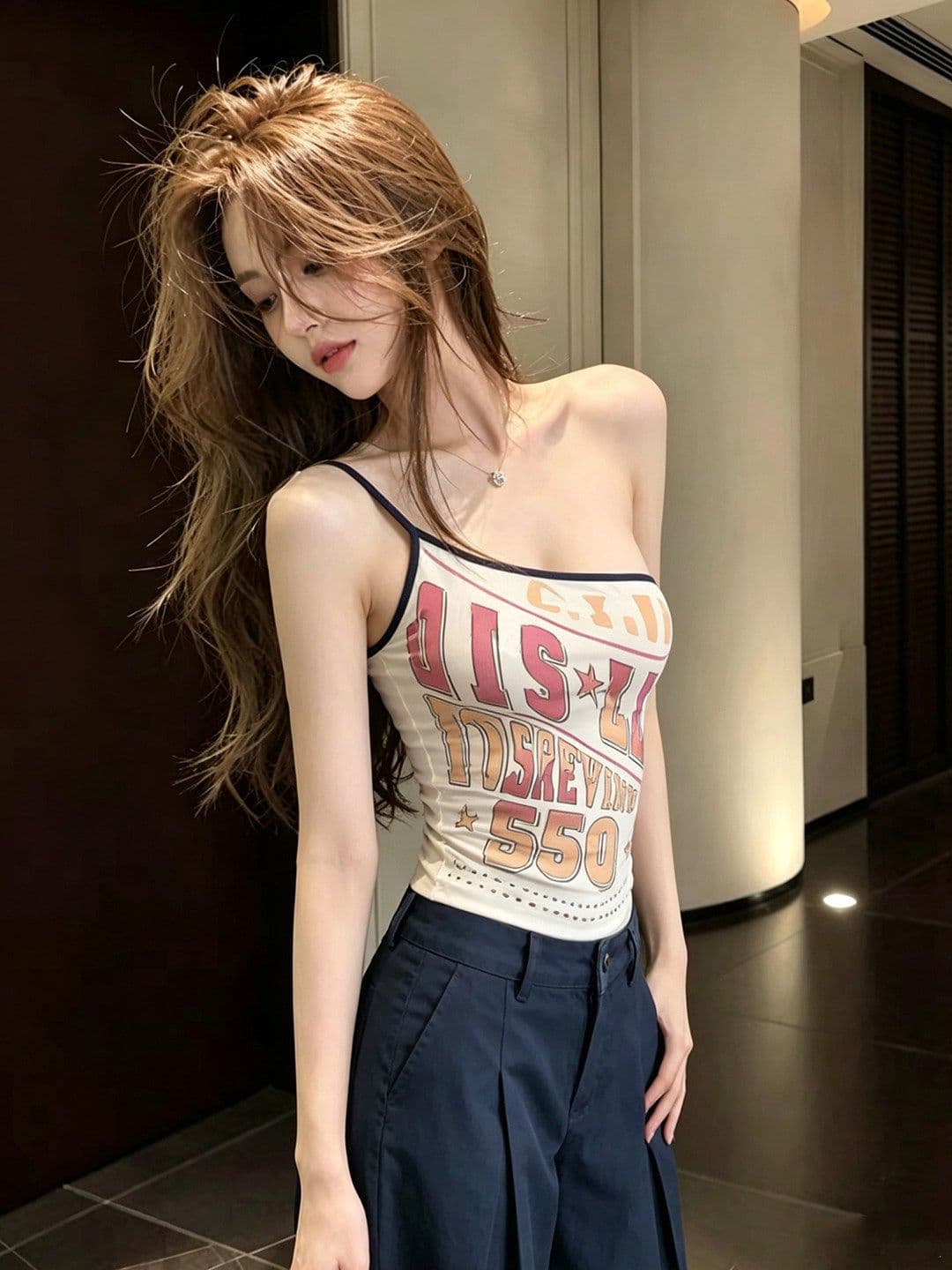 260 그램 사람들 면 여름 아메리칸 레트로 달콤한 핫걸 바람 알파벳 프린트 캐미솔 디자인 센스 작은 대중 맨위
