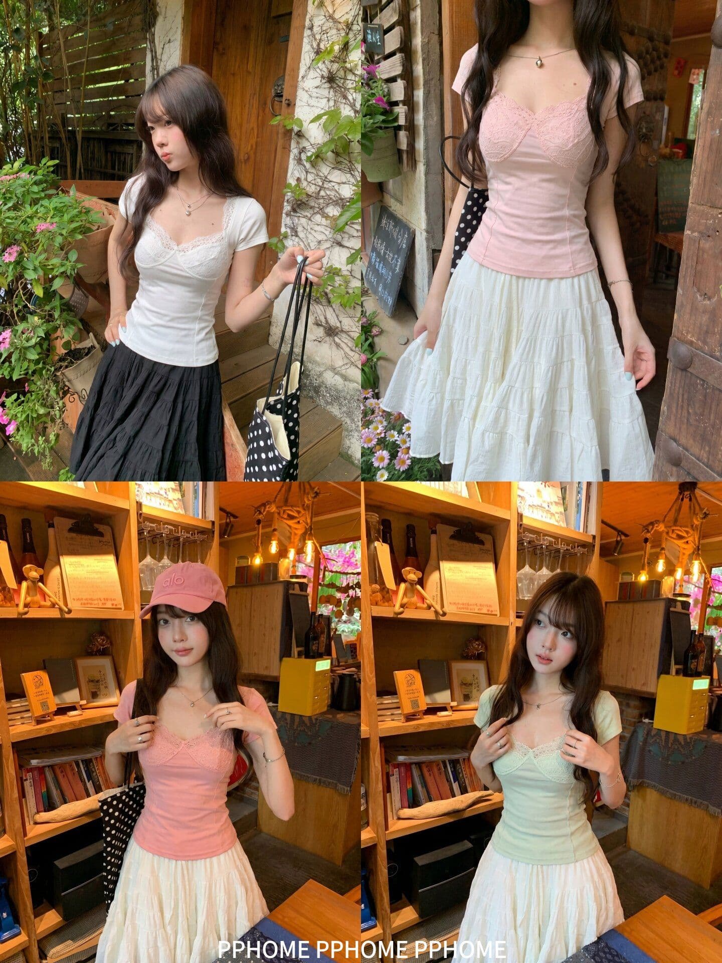 210 그램 좋은 면 레이스 조각 디자인 핫걸 섹시함 허리 수축 슬림해 보이는 반팔 티셔츠 여성 여름 쇼트 스타일 작은 맨위 이미지 3