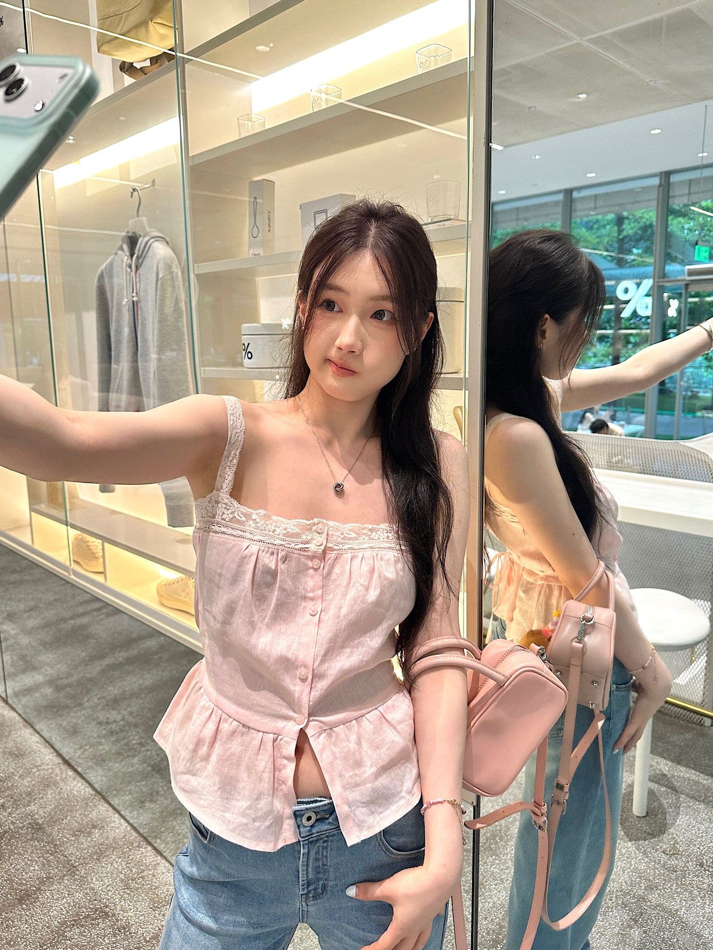 여름 새로운 패치워크 허리 수축 달콤함 작은 조끼 한 부서 작은 대중 레이스 레이스 슬립 민소매 면 린넨 맨위 여성 이미지 2