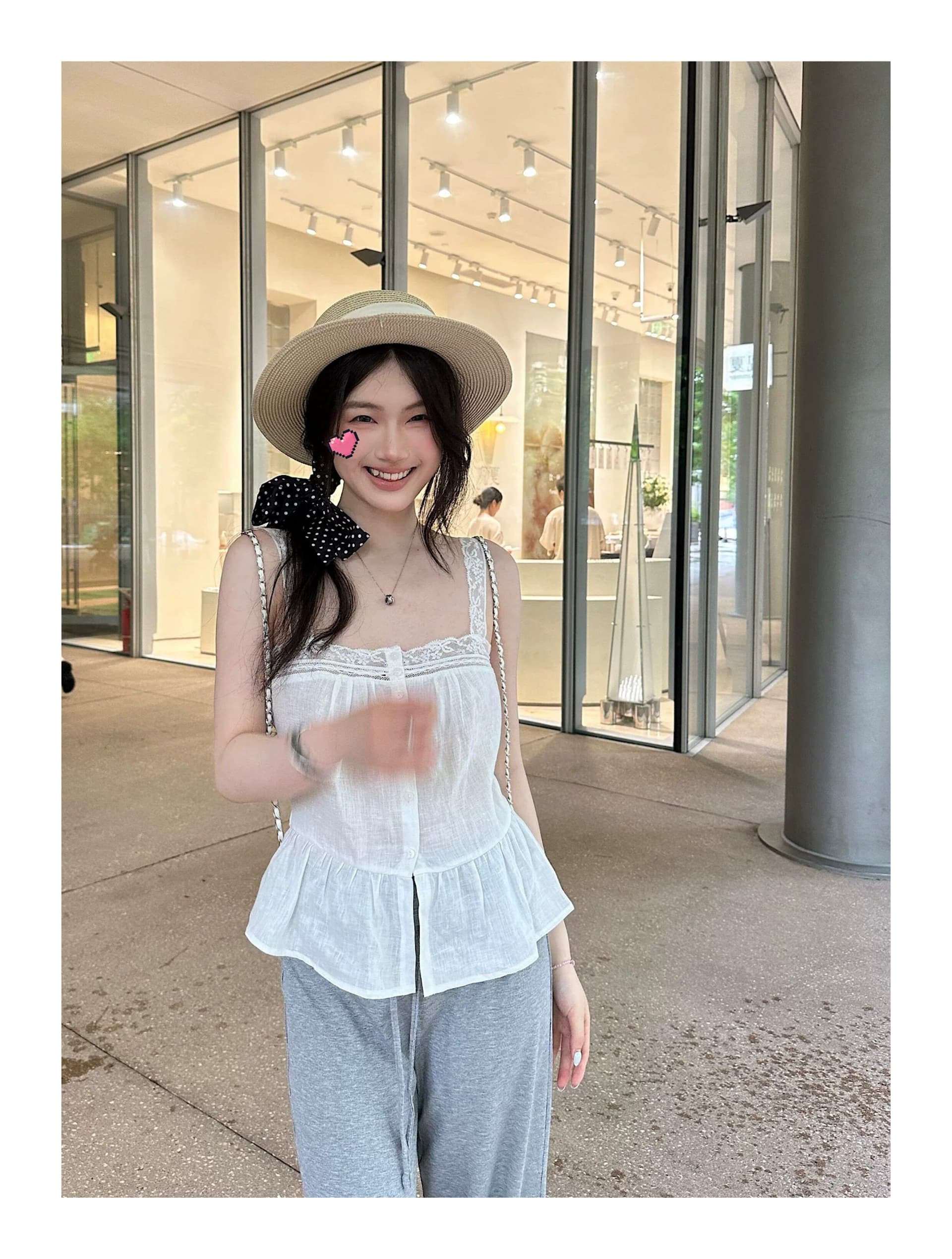 여름 새로운 패치워크 허리 수축 달콤함 작은 조끼 한 부서 작은 대중 레이스 레이스 슬립 민소매 면 린넨 맨위 여성 상세 이미지 1