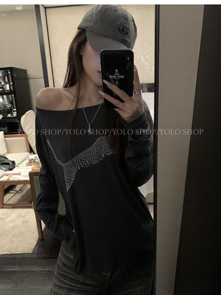 여름 다용도 작은 대중 오프숄더 핫걸 루즈핏 맨위 라이 경기 서울 인쇄 花船 칼라 둘 착용 긴팔 블라우스 티셔츠 여성 상세 이미지 36