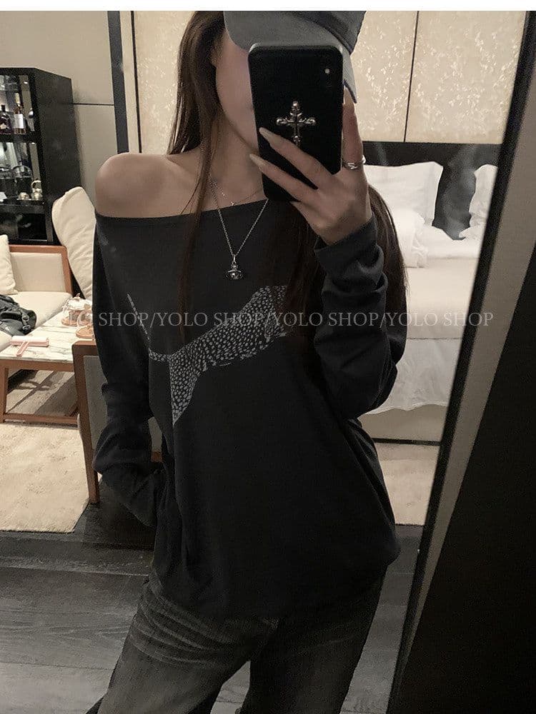 여름 다용도 작은 대중 오프숄더 핫걸 루즈핏 맨위 라이 경기 서울 인쇄 花船 칼라 둘 착용 긴팔 블라우스 티셔츠 여성 상세 이미지 38