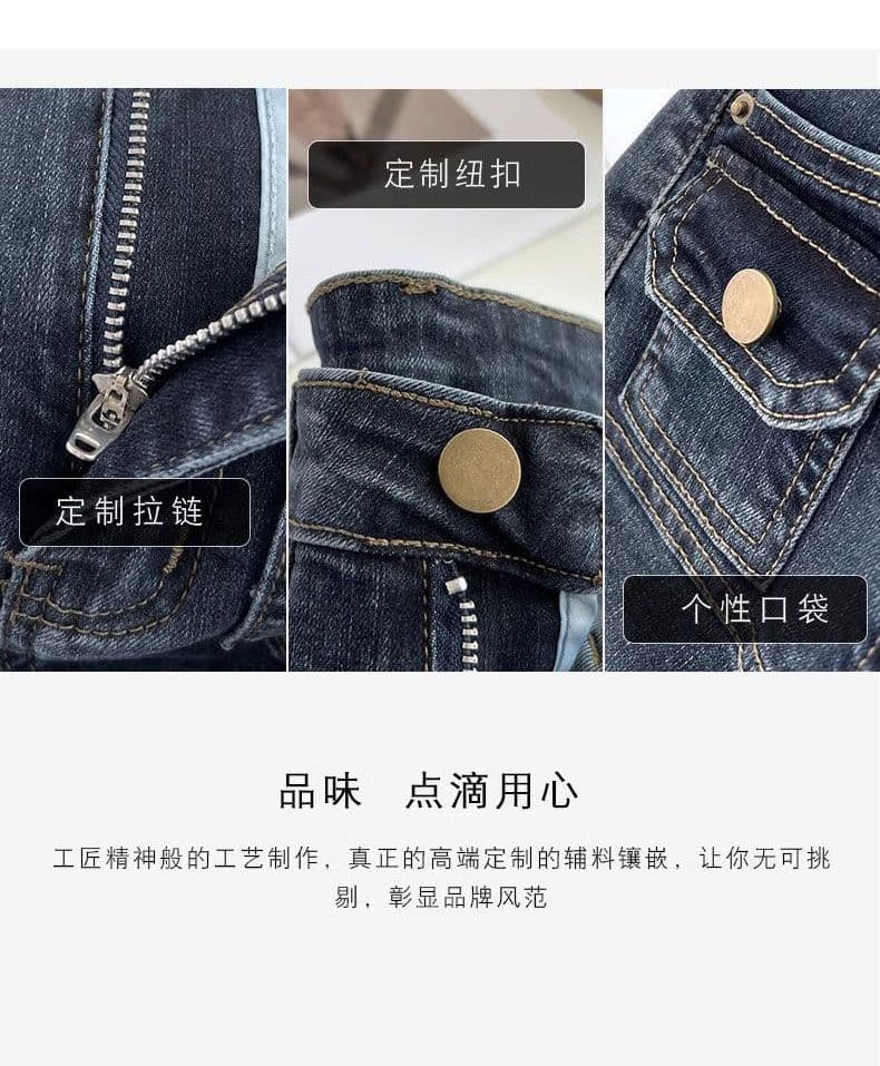 주머니 디자인 부츠컷 블루 회색 청바지 여성 가을 새로운 몸매 가꾸기 호스 슈 하이웨이스트 신축성 스트레이트 나팔 긴 바지 상세 이미지 4