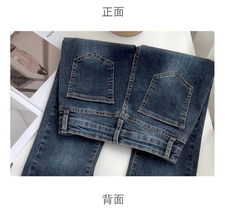 주머니 디자인 부츠컷 블루 회색 청바지 여성 가을 새로운 몸매 가꾸기 호스 슈 하이웨이스트 신축성 스트레이트 나팔 긴 바지 상세 이미지 14