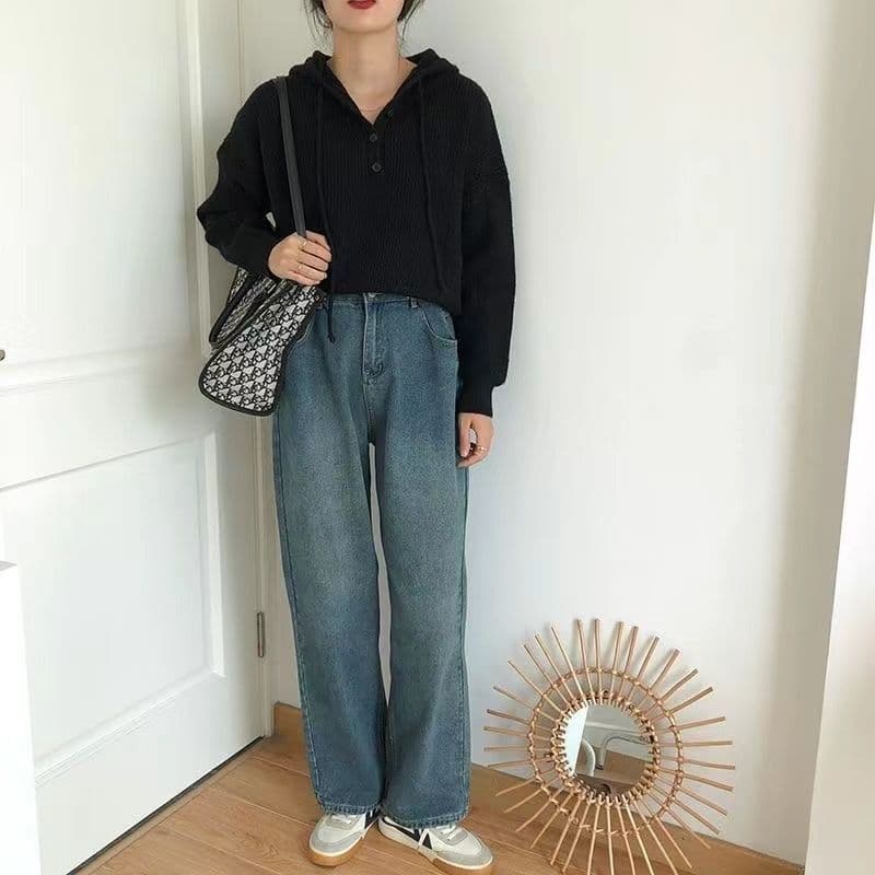 한 부서 미니멀리즘 하프 행 버튼 후드 스웨터 여자 가을 새로운 다용도 느긋한 바람 풀오버 긴팔 맨위 xu 상세 이미지 7