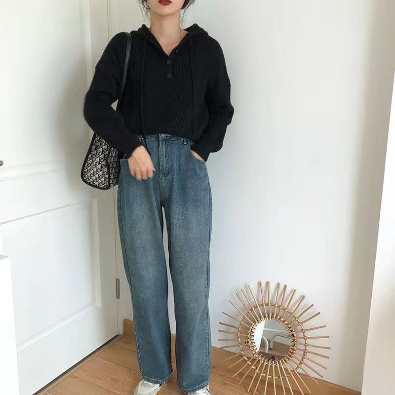 한 부서 미니멀리즘 하프 행 버튼 후드 스웨터 여자 가을 새로운 다용도 느긋한 바람 풀오버 긴팔 맨위 xu 상세 이미지 9