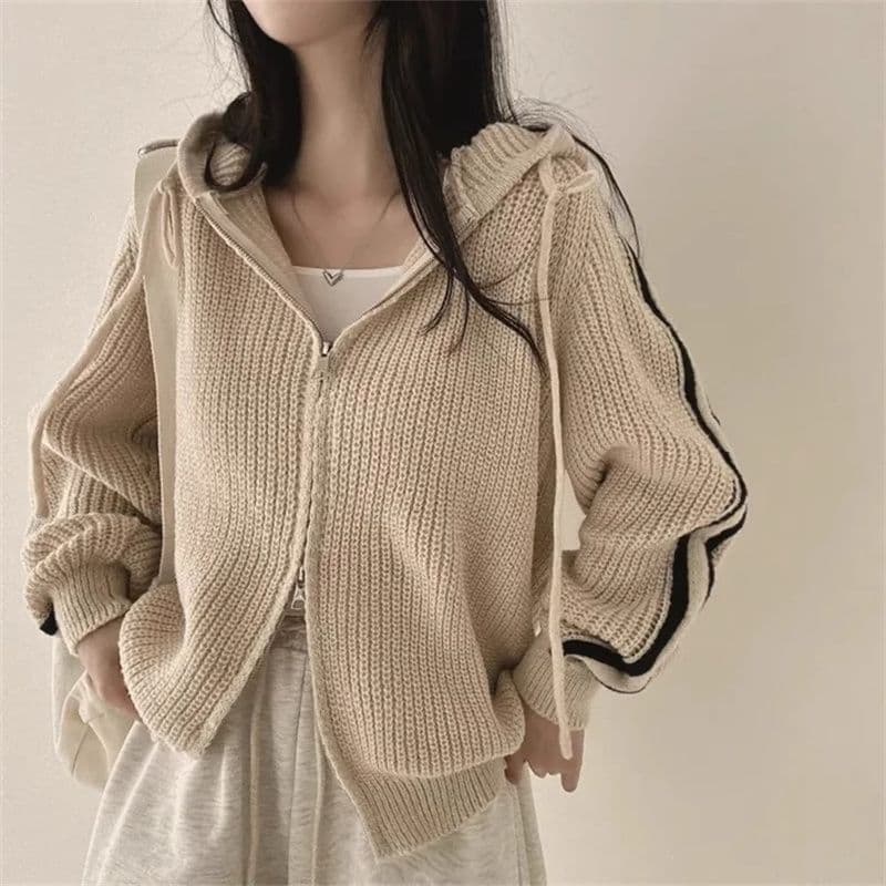 dfj.studlo 신제품 스트라이프 패치워크 배색 미니멀리즘 품격 펌프 로프 후드 스웨터 긴팔 재킷 맨위 이미지 3