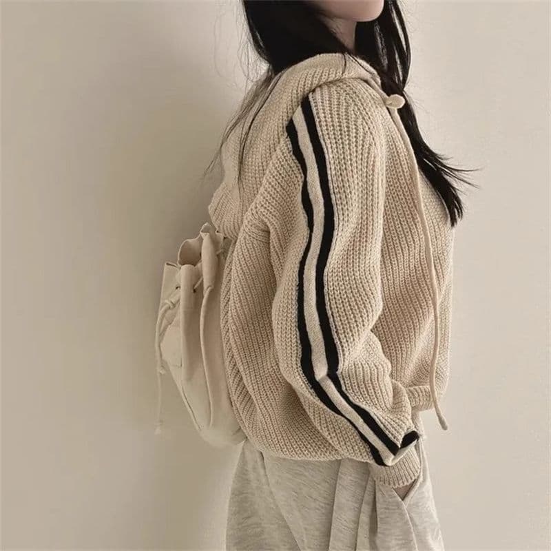 dfj.studlo 신제품 스트라이프 패치워크 배색 미니멀리즘 품격 펌프 로프 후드 스웨터 긴팔 재킷 맨위 이미지 5