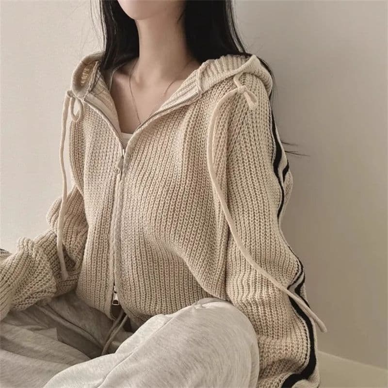 dfj.studlo 신제품 스트라이프 패치워크 배색 미니멀리즘 품격 펌프 로프 후드 스웨터 긴팔 재킷 맨위 상세 이미지 2