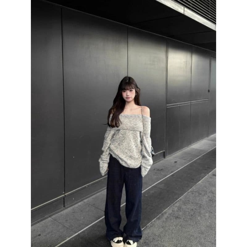 2026 가을 새로운 기타 꽃 회색 오프숄더 폴로 칼라 니트 스웨터 스웨터 oversize 느긋한 핫걸 바람 맨위 상세 이미지 8