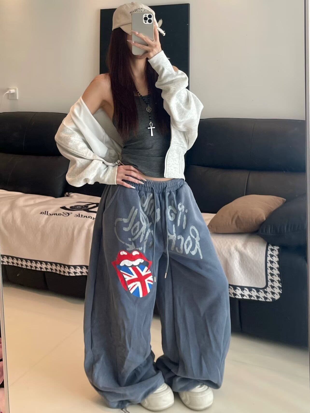 아메리칸 레트로 스트리트 댄스 웨이 바지 여성 가을 새로운 웃음 하 재즈 넓은 다리 운동 루즈핏 캐주얼 느긋한 긴 바지 상세 이미지 16