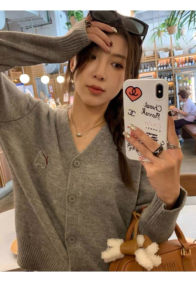 한 부서 개 자수 V넥 니트 오픈 가디건 여성 2026 가을 새로운 부드러운 찹쌀 외부 가져 가라. 쇼트 스타일 스웨터 코트 ww 상세 이미지 9