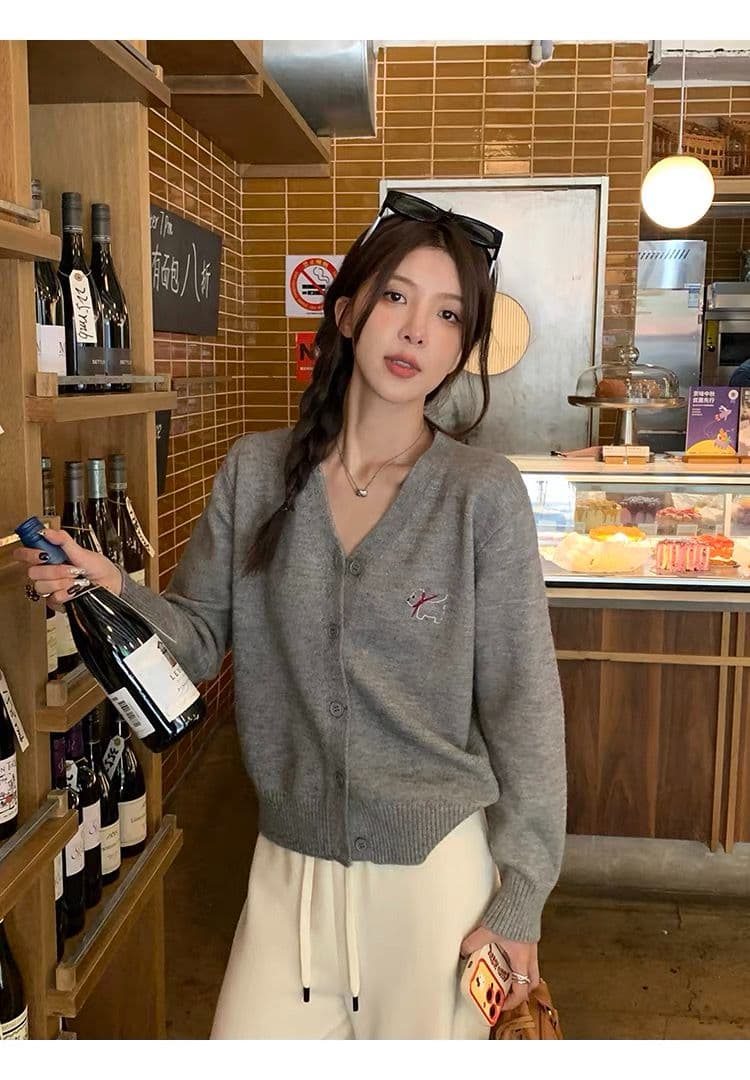 한 부서 개 자수 V넥 니트 오픈 가디건 여성 2026 가을 새로운 부드러운 찹쌀 외부 가져 가라. 쇼트 스타일 스웨터 코트 ww 상세 이미지 10