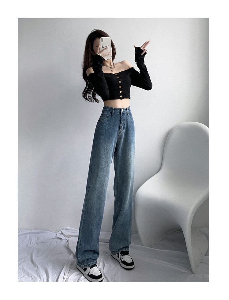 빅 사이즈 지방 mm 레트로 블루 넓은 다리 청바지 여성 루즈핏 스트레이트 다용도 마 오래된 하이웨이스트 도루 센스 바닥 청소 바지 상세 이미지 13