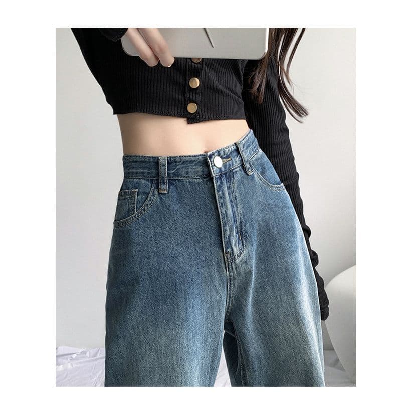빅 사이즈 지방 mm 레트로 블루 넓은 다리 청바지 여성 루즈핏 스트레이트 다용도 마 오래된 하이웨이스트 도루 센스 바닥 청소 바지 상세 이미지 14