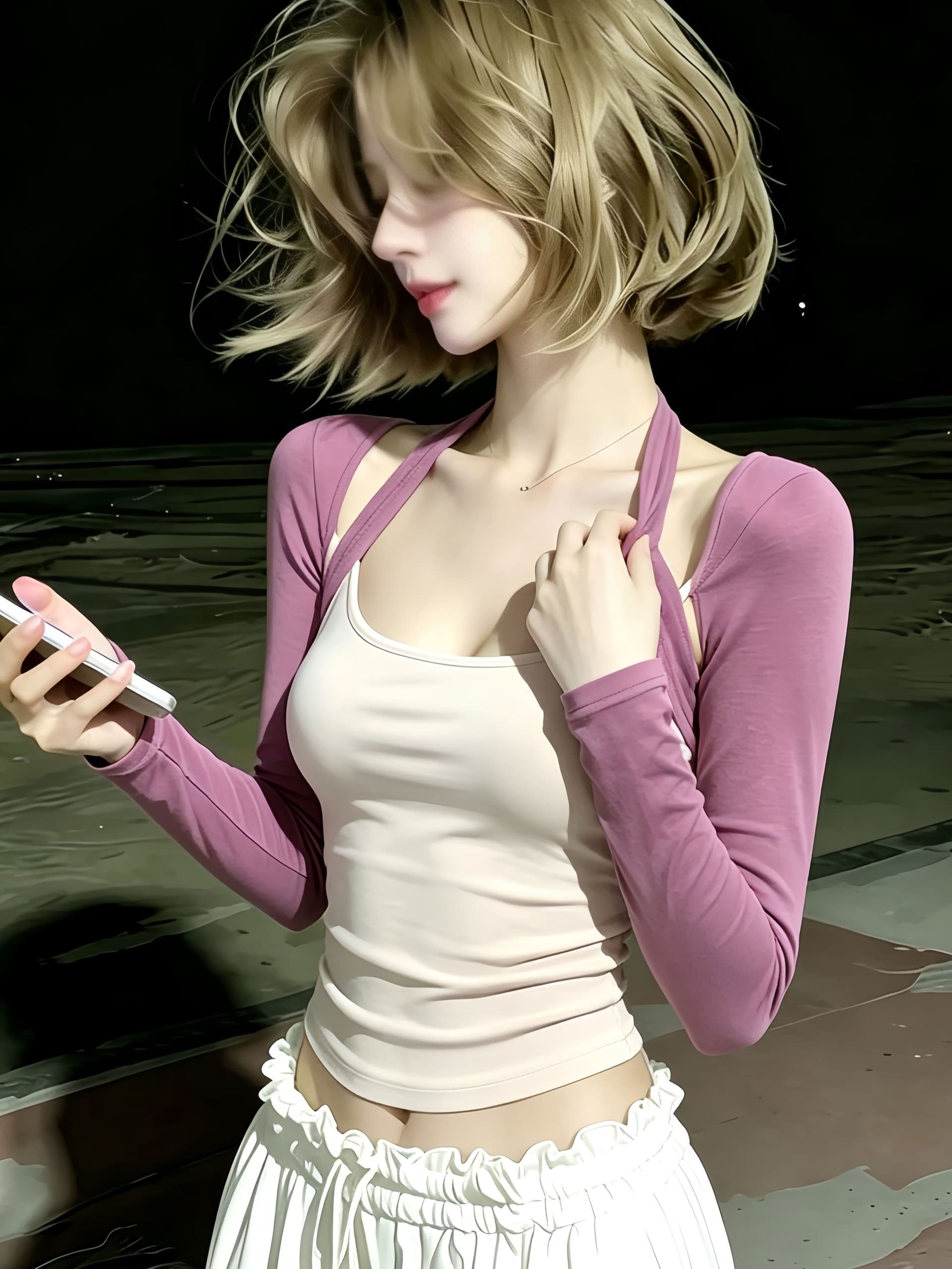 가을 새로운 페이크 레이어드 배색 허리 수축 디자인 센스 몸매 가꾸기 양모 기본 셔츠 한 부서 행침 목 긴팔 티셔츠 여성 상세 이미지 1