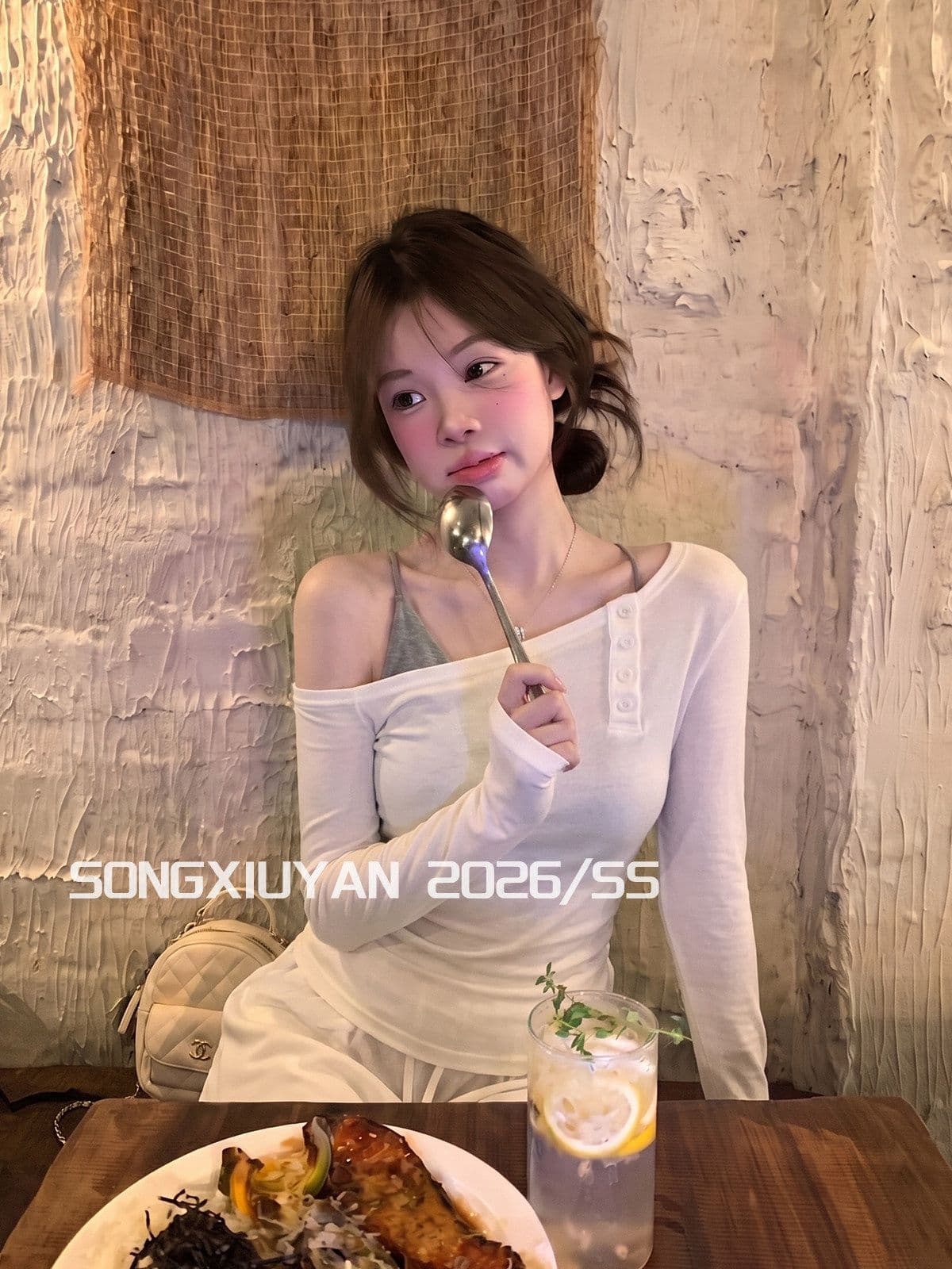 한 부서 부드러운 소녀 단추 비스듬한 어깨 긴팔 티셔츠 가을 분위기 센스 몸매 가꾸기 오프숄더 사람들 면 슬립 투피스 세트 이미지 4