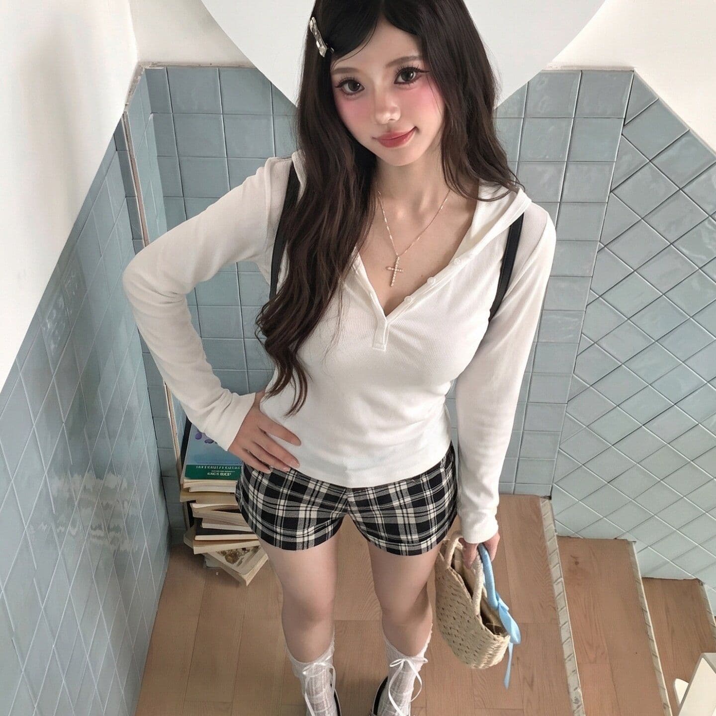 가을 새로운 미니멀리즘 화이트 후드 긴팔 티셔츠 여성 한 부서 다용도 출퇴근 캐주얼 허리 수축 맨위