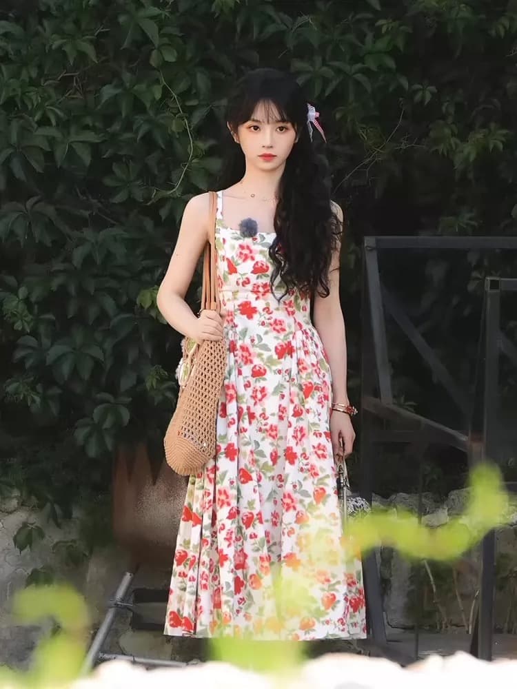 필드 크 사이 웨이 같은 단락 프랑스식 장미 꽃무늬 슬립 여성 드레스 여름 새로운 몸매 가꾸기 슬림해 보이는 휴가 바람 롱 스커트 상세 이미지 7