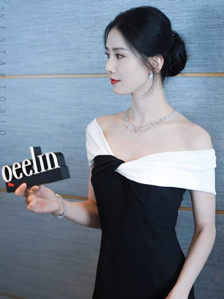 리우 시시 같은 단락 위엄있는 대기 고급 빛 럭셔리 품격 로얄 자매 프랑스식 작은 샤넬 스타일 검정색 연회 점프 슈트 치마 이미지 4