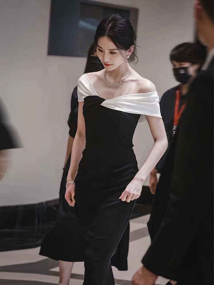 리우 시시 같은 단락 위엄있는 대기 고급 빛 럭셔리 품격 로얄 자매 프랑스식 작은 샤넬 스타일 검정색 연회 점프 슈트 치마 상세 이미지 1