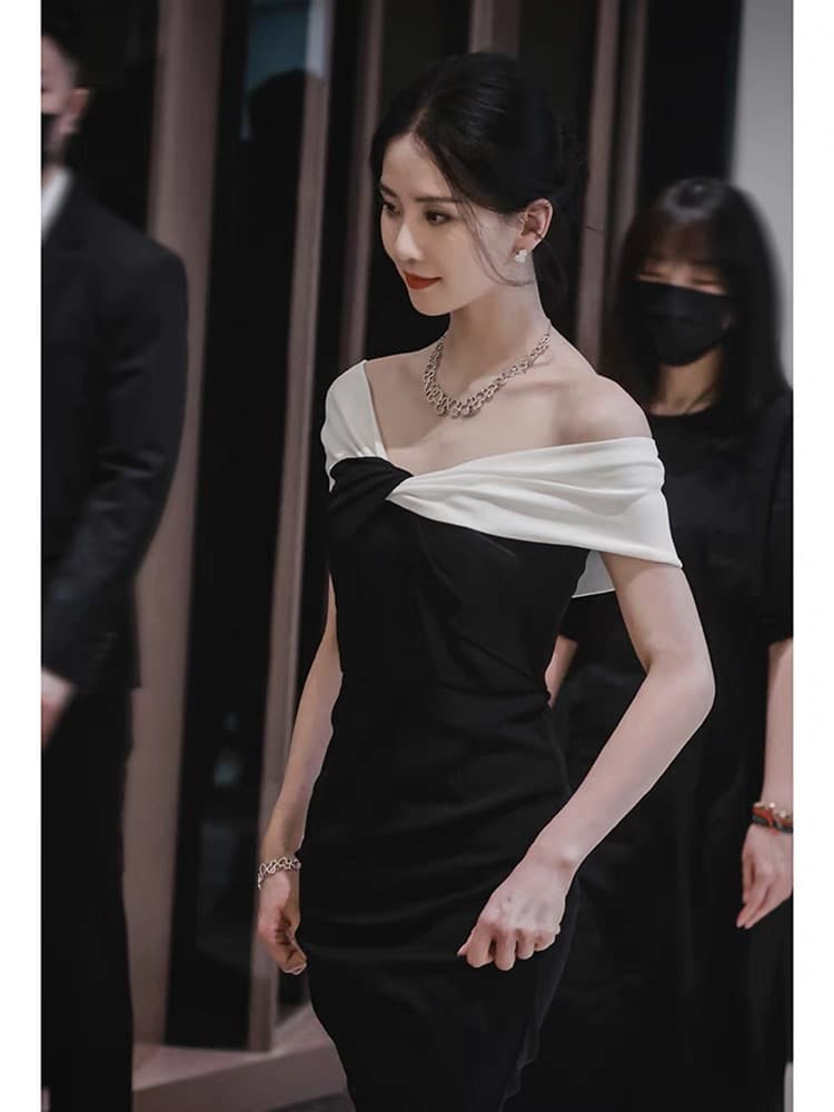 리우 시시 같은 단락 위엄있는 대기 고급 빛 럭셔리 품격 로얄 자매 프랑스식 작은 샤넬 스타일 검정색 연회 점프 슈트 치마 상세 이미지 5