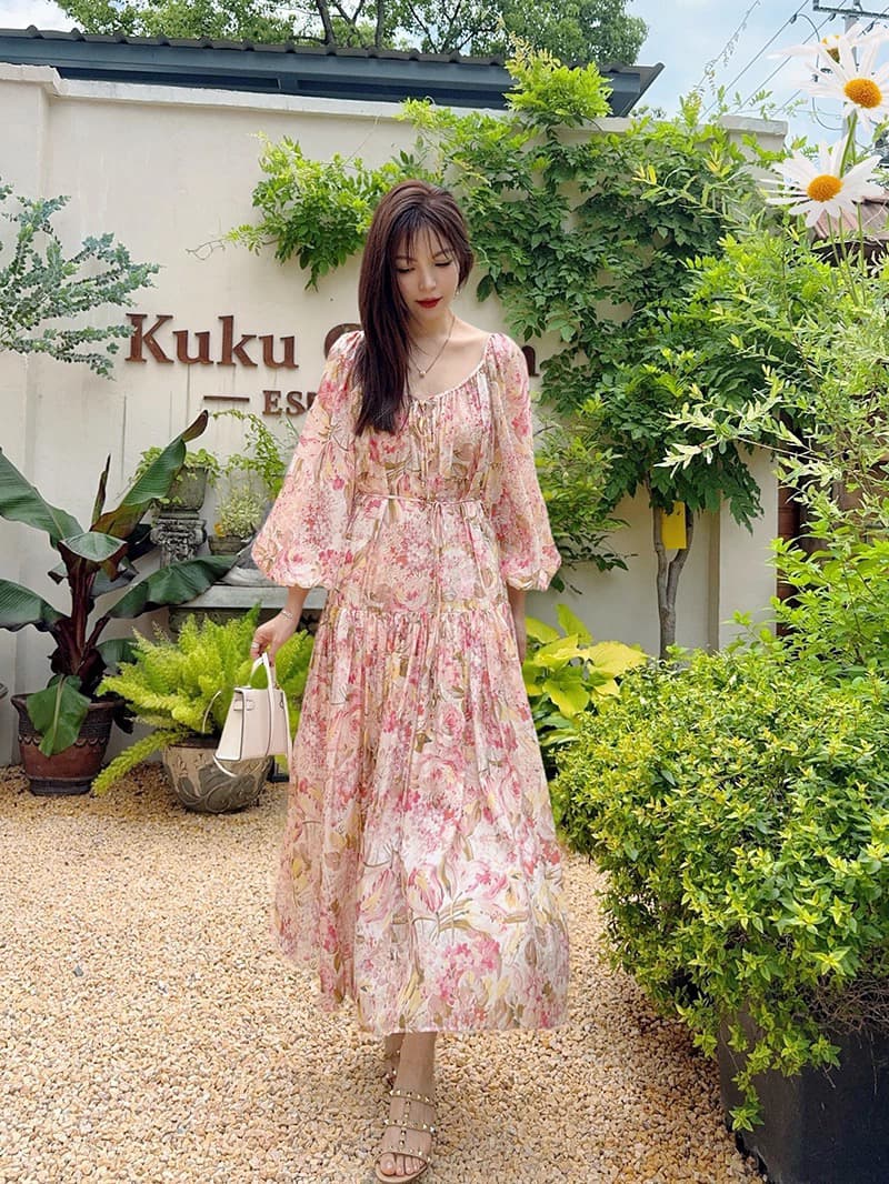 여름 새로운 드레스 예복 치마 요정 가스 거품 소매 법 바람 프린트 이미지 3