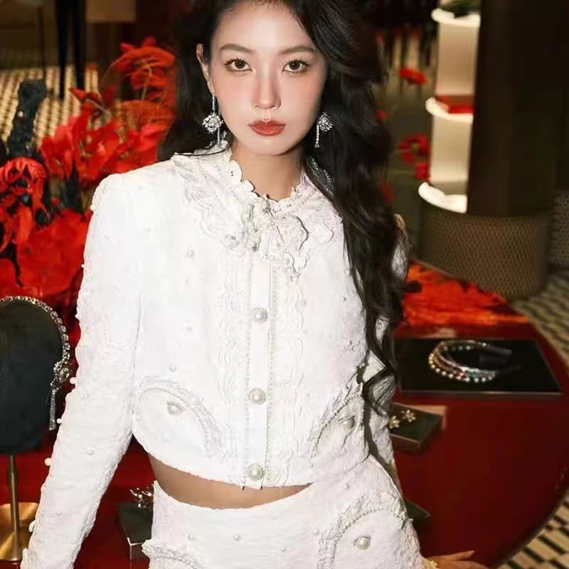 새로운 빅토리아 궁정 바람 무거운 작업 레이스 자수 짧은 외투 공주 프랑스식 세트 상세 이미지 5