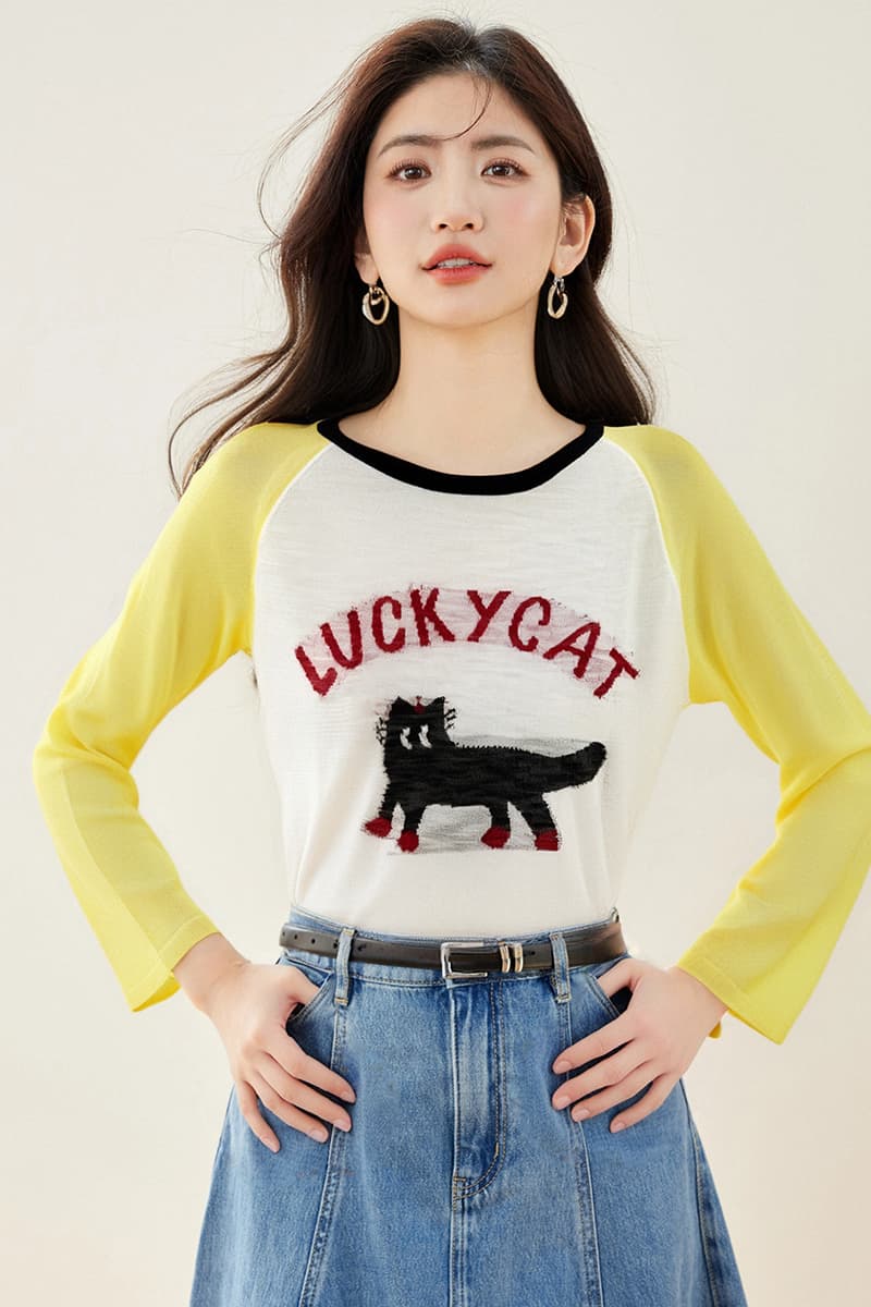 파란색 삽입 어깨 새끼 고양이 긴팔 얇은 스타일 자외선 차단 블라우스 티셔츠 여성 새로운 2026 초여름 이미지 3
