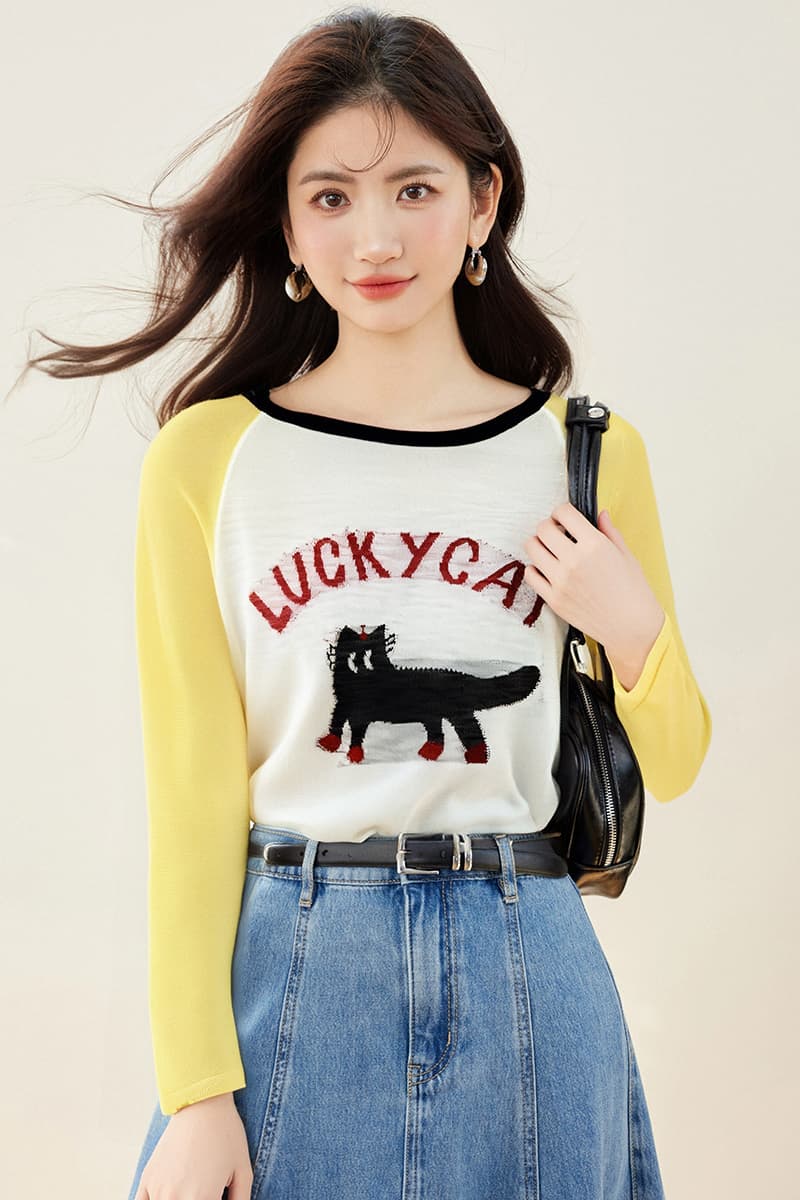 파란색 삽입 어깨 새끼 고양이 긴팔 얇은 스타일 자외선 차단 블라우스 티셔츠 여성 새로운 2026 초여름 이미지 4
